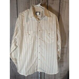 Vintage Wrangler Men’s Shirt Large Western Cowboy Pearl Snap Cream Red Stripe